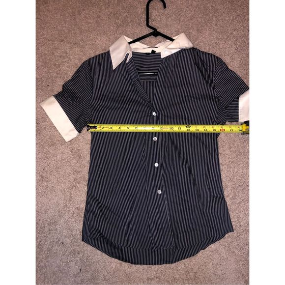 Theory Adele C Chopstick Black White Stripe Polo Cotton Blouse, Size Medium - Picture 7 of 8